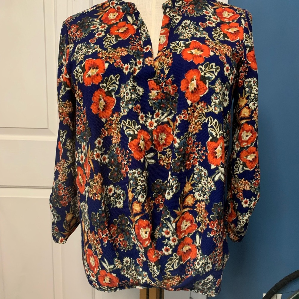 Vibrant Floral Blouse - Blue and Orange - Picture 3 of 8
